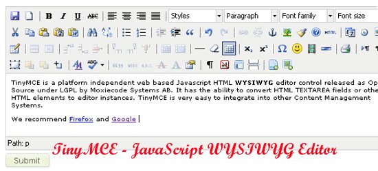 TinyMCE JavaScript WYSIWYG Editor – скриншот